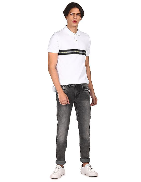 Flying Machine Ribbed Collar Brand Tape Polo Shirt
