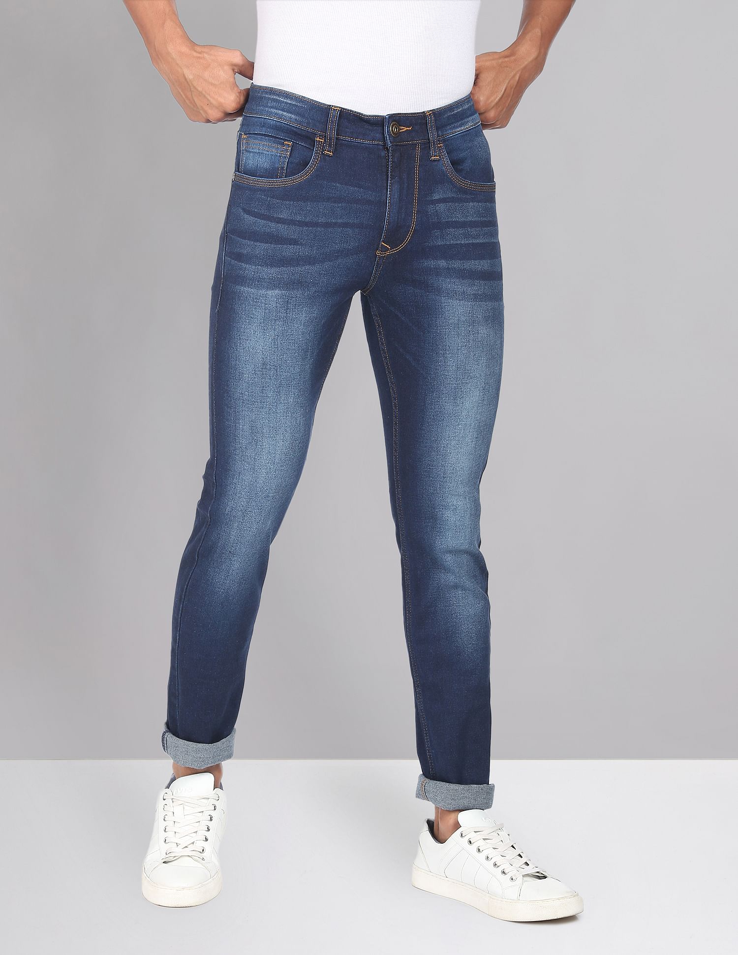 AD by Arvind Skinny Fit Stone Wash Stretch Jeans