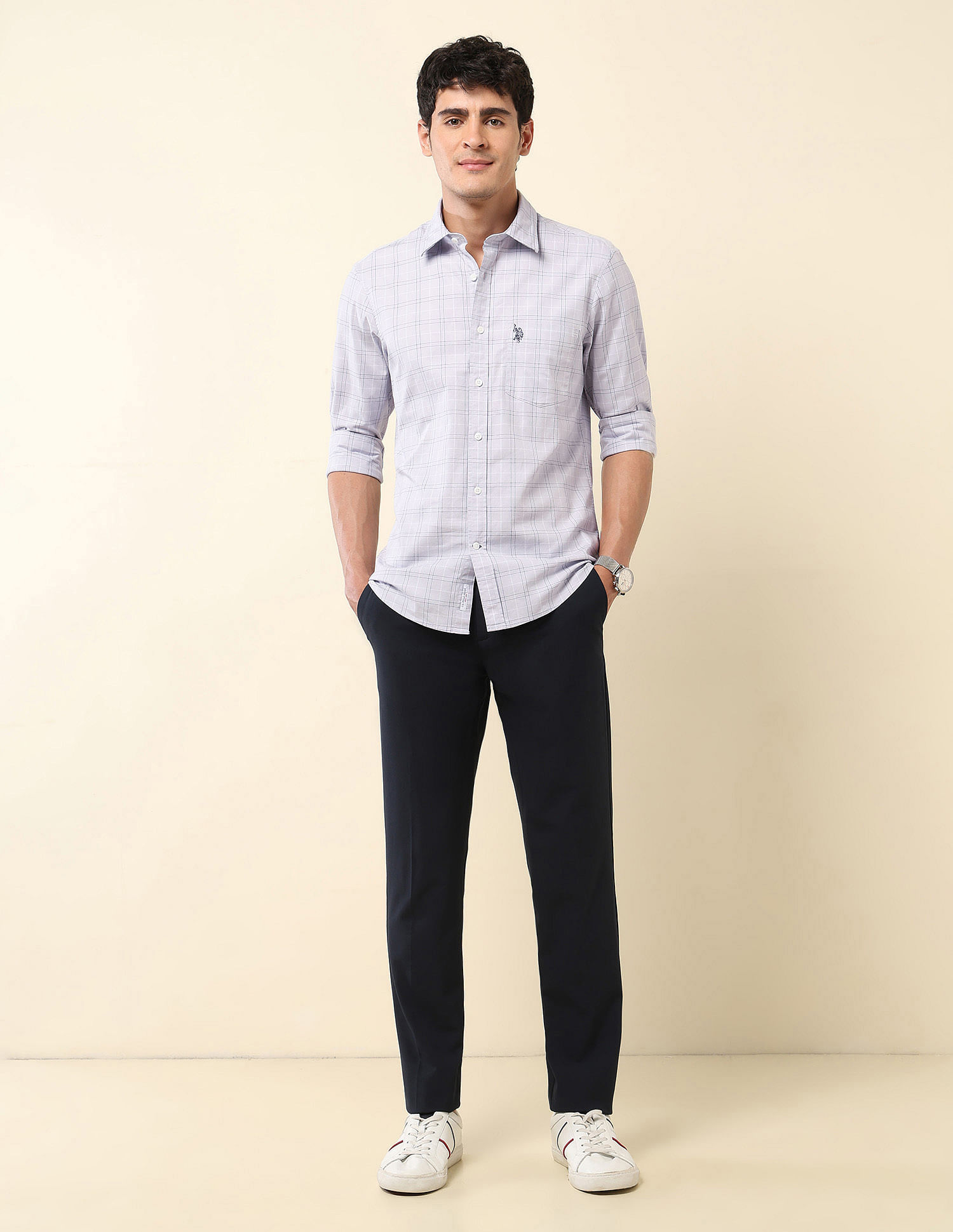 U.S. Polo Assn. Grid Tattersall Checked Tailored Fit Shirt