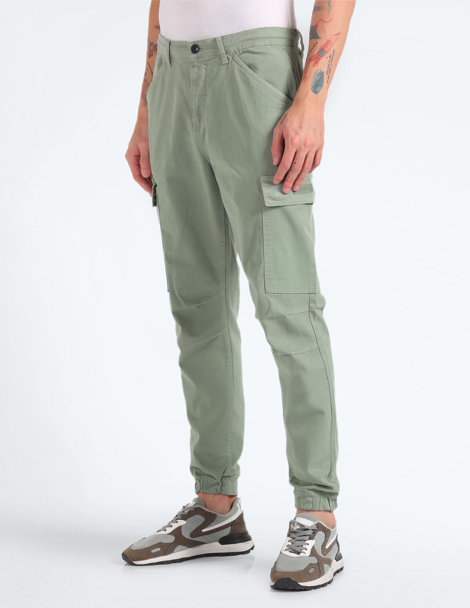 Flying Machine Mid Rise Solid Cargo Utility Trousers