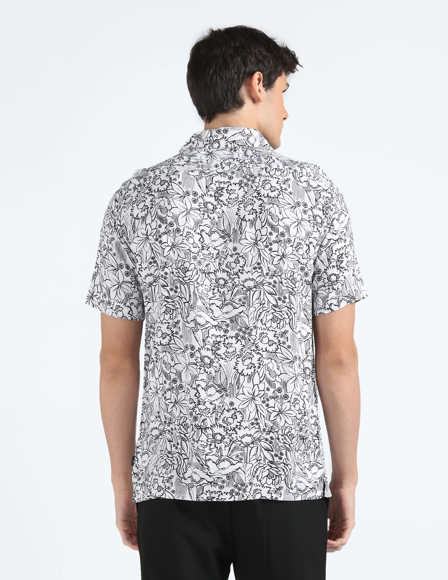 Flying Machine Floral Print Cuban Collar Shirt