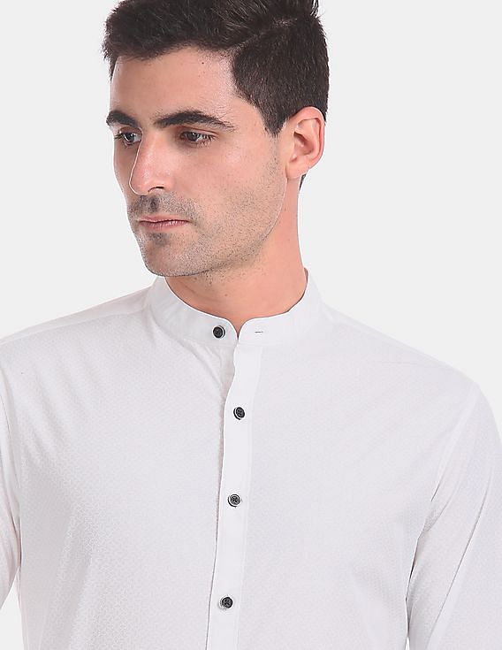 Flying Machine Mandarin Collar Tonal Print Shirt
