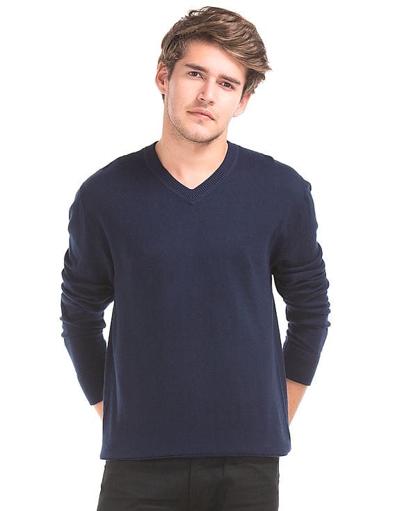Buy GAP Men Men Blue Cotton V-Neck Sweater