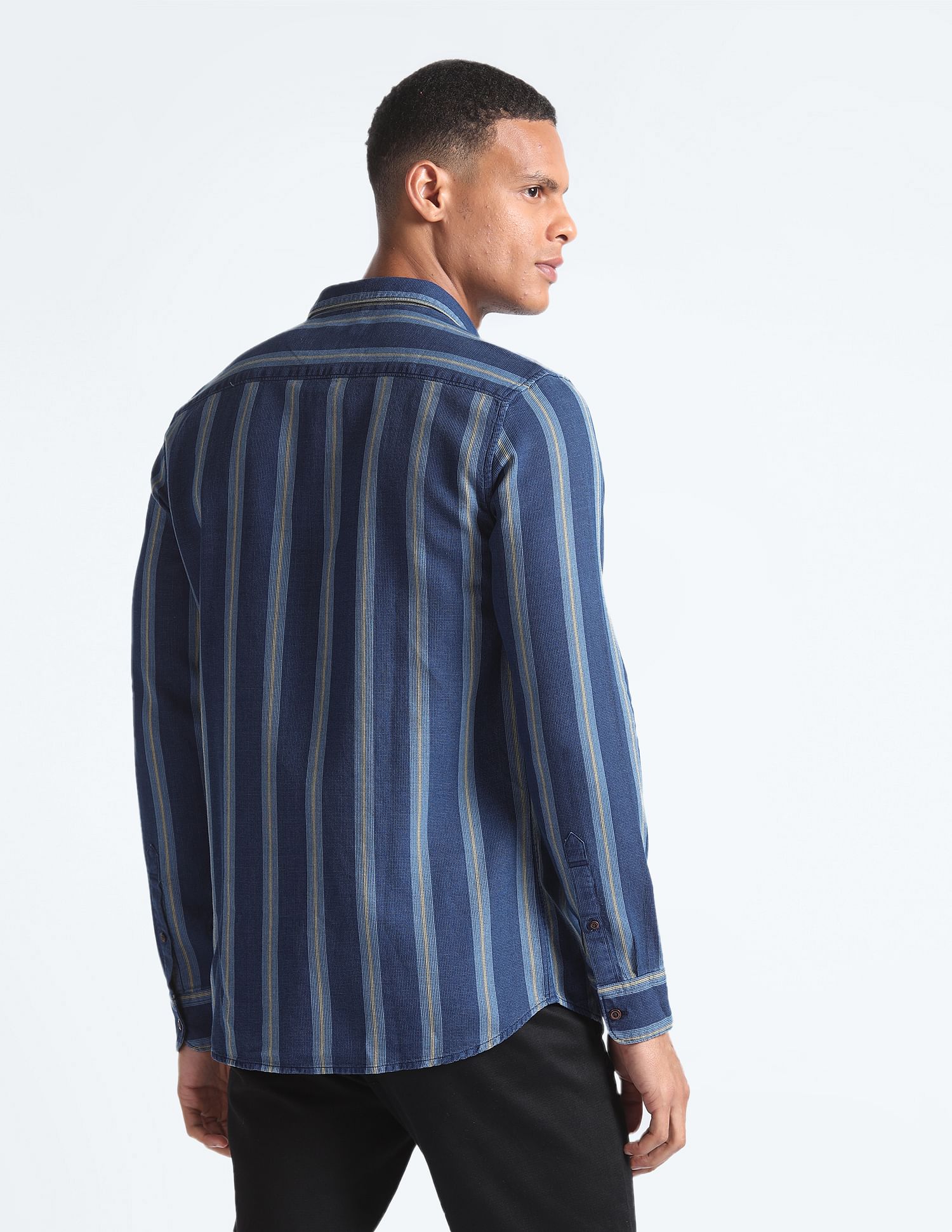Flying Machine Vertical Stripe Waffle Shirt