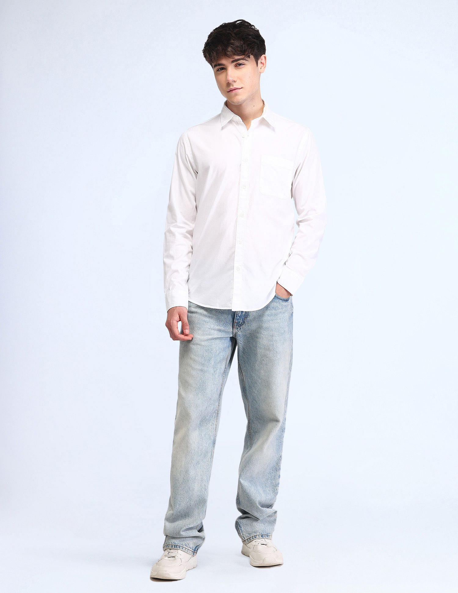 Flying Machine Slim Fit Dobby Solid Shirt