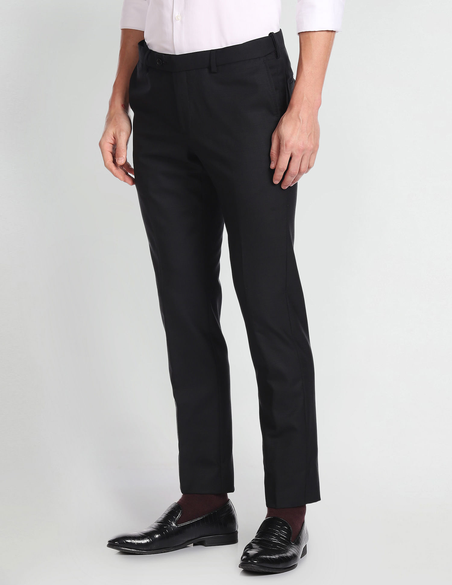 Arrow Check Pattern Weave Wool Blend Trousers