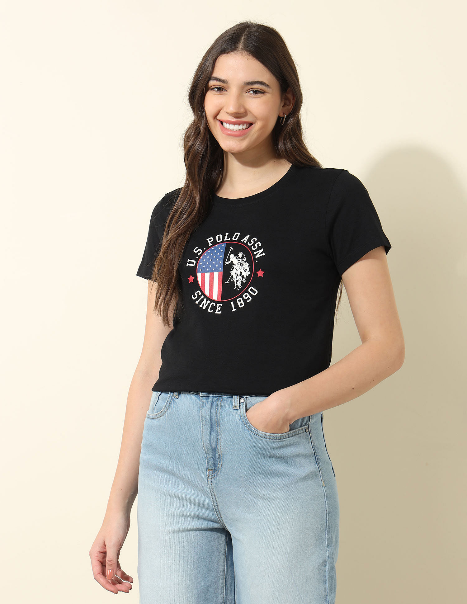 U.S. Polo Assn. Women Regular Fit Brand Printed T-Shirt