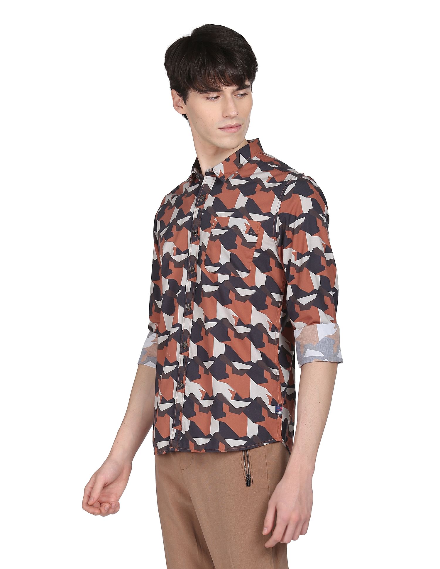 Flying Machine Abstract Print Cotton Shirt