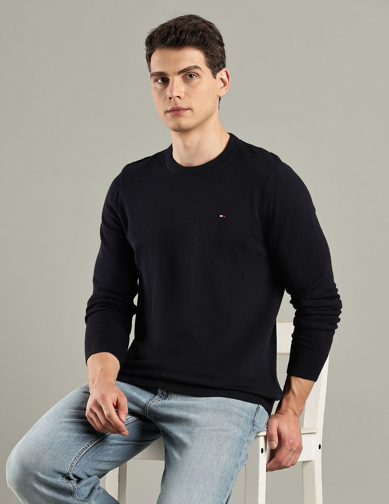 Tommy Hilfiger Solid Regular-Fit Cotton Sweater