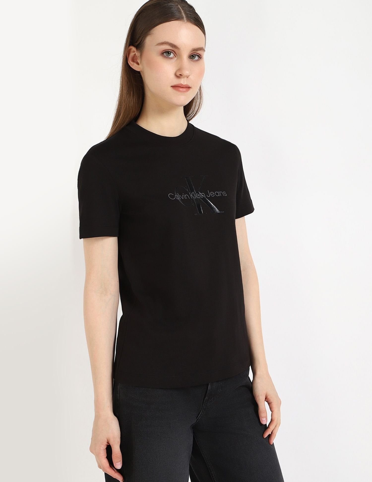 Buy Calvin Klein Jeans Womens Regular Black Logo T-Shirt