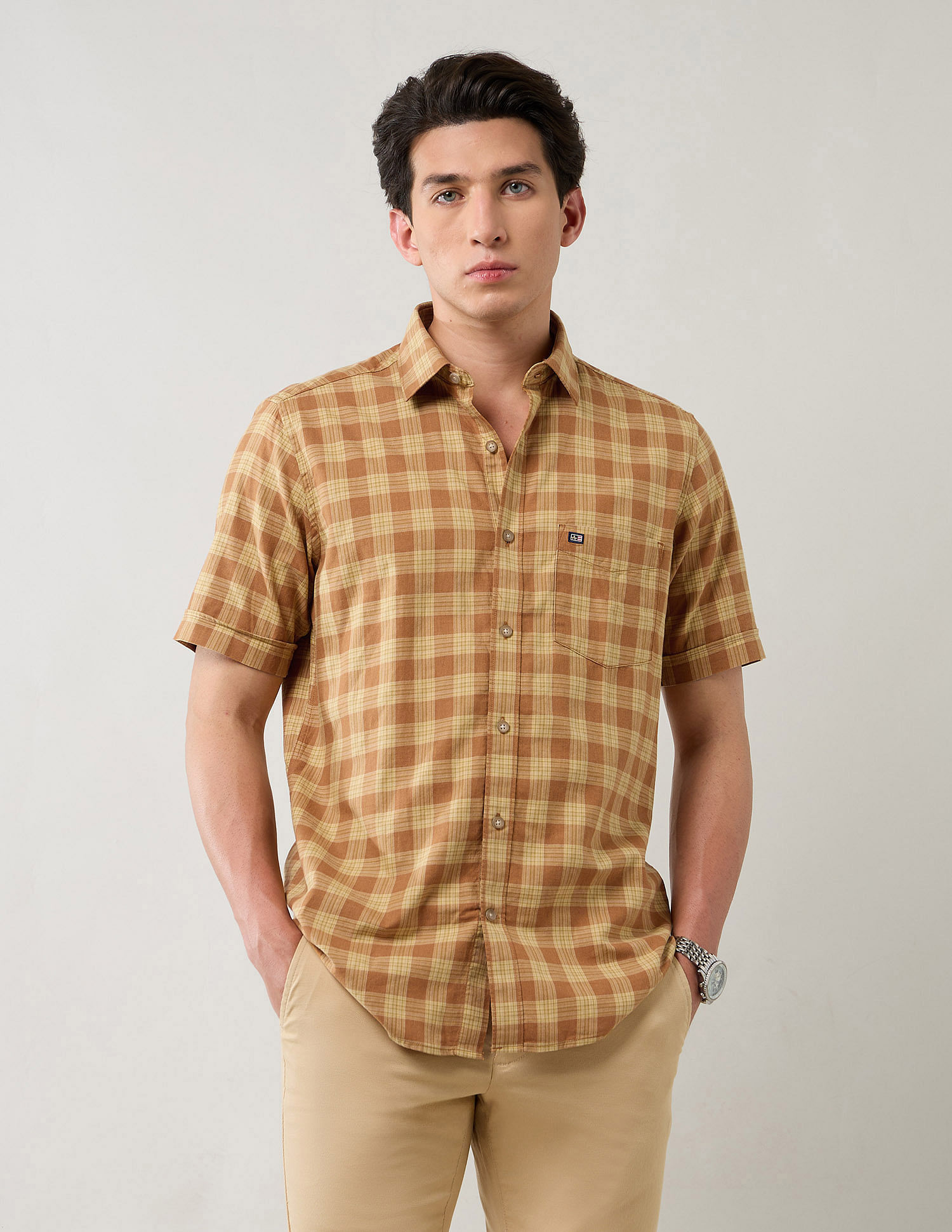 Arrow Sport Grid Tattersall Checked Pure Cotton Shirt