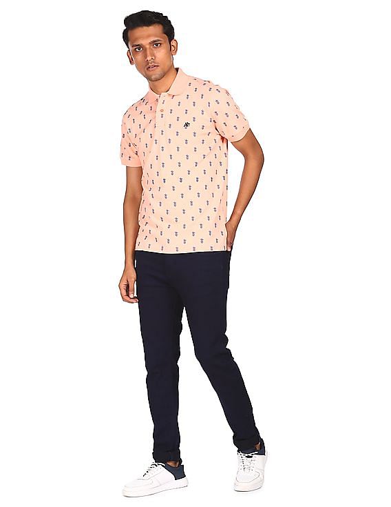 Aeropostale Men Light Pink Cotton Printed Polo Shirt