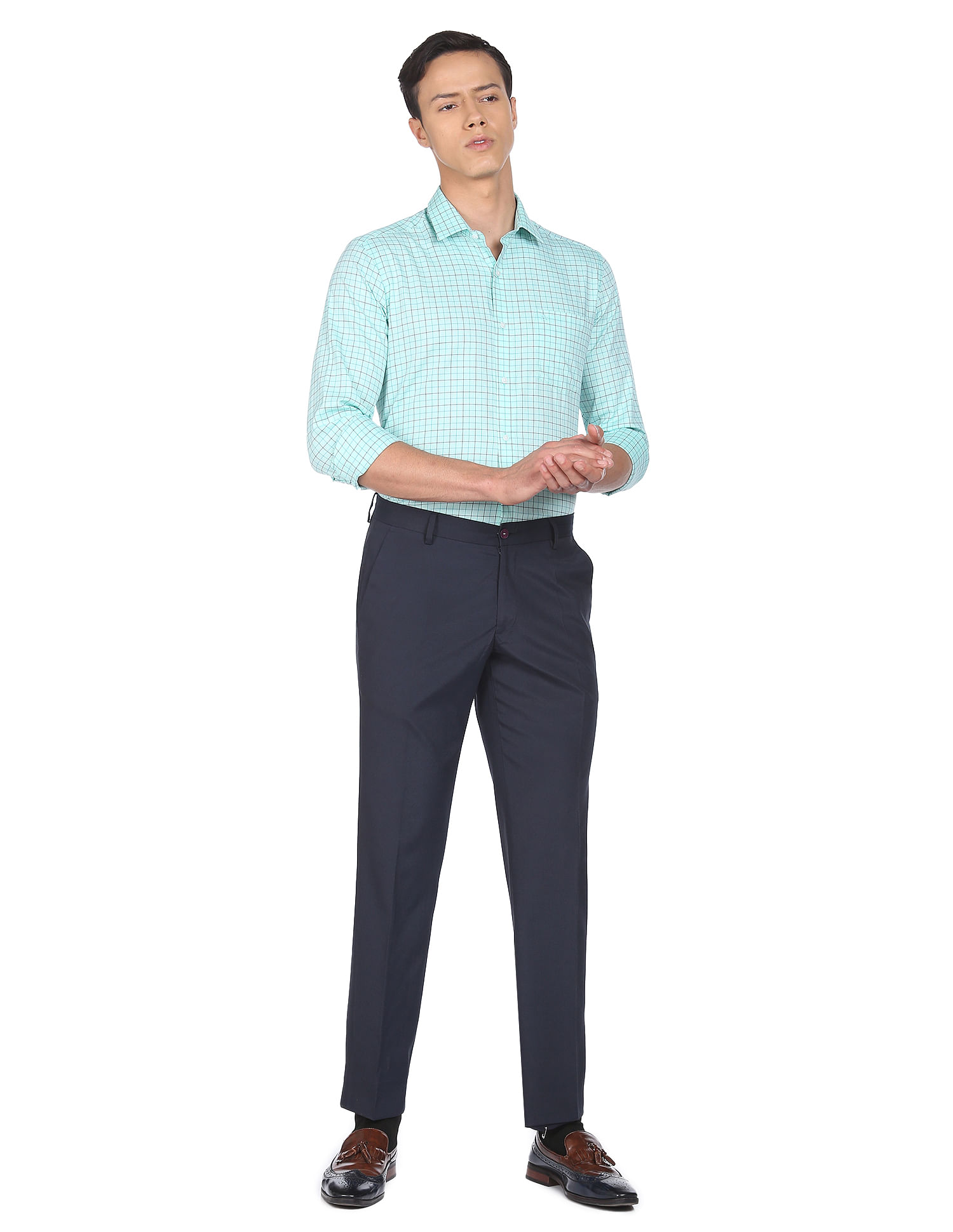 Arrow Cutaway Collar Grid Tattersall Check Shirt