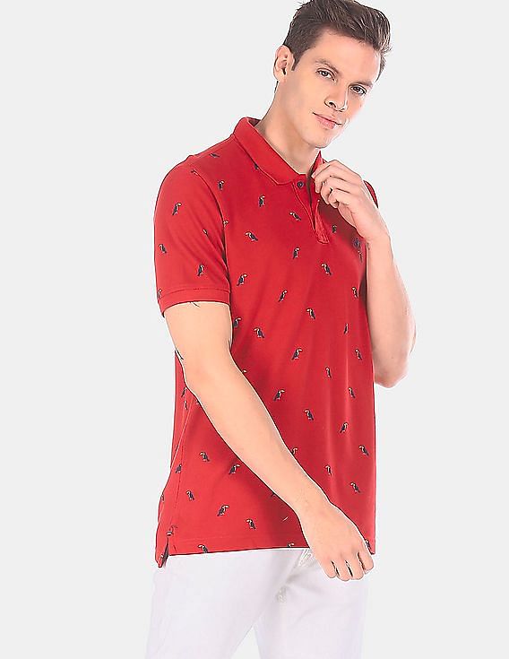Aeropostale Men Red Pique Printed Polo Shirt