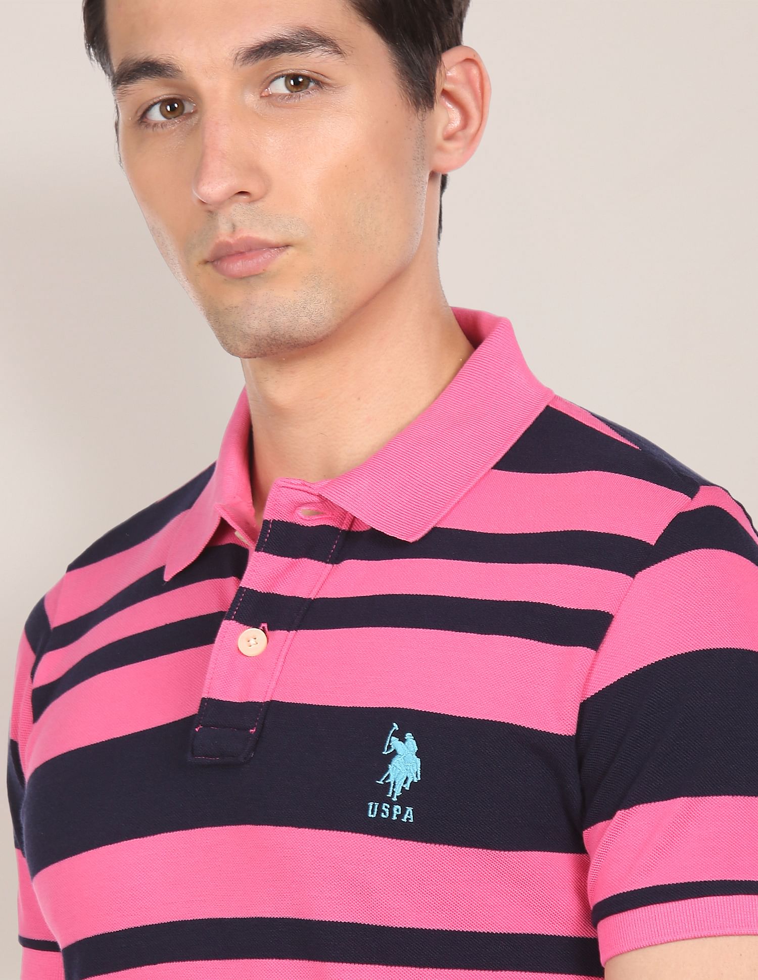 U.S. Polo Assn. Ribbed Collar Striped Polo Shirt
