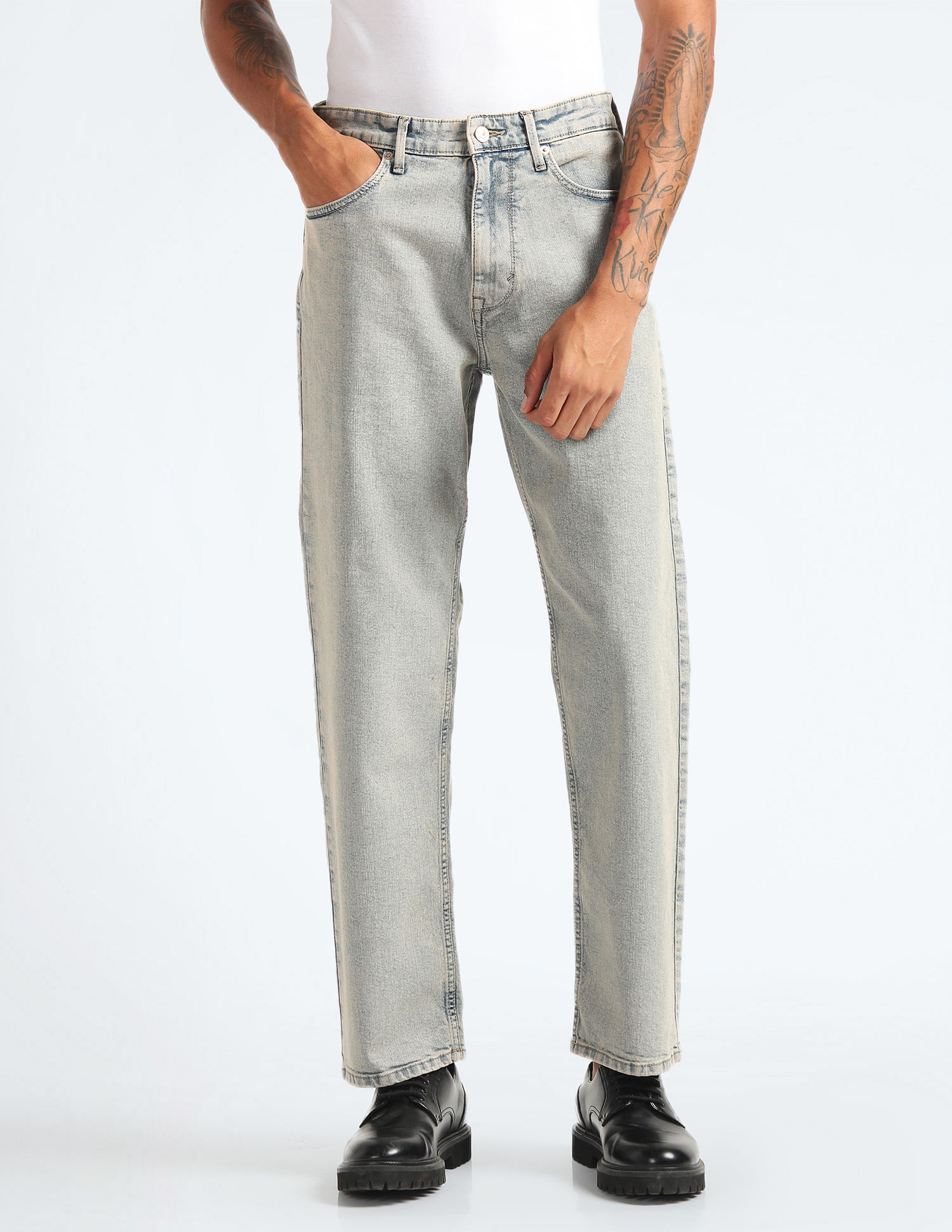 Flying Machine Cobain 90'S Loose Fit Bleached Jeans
