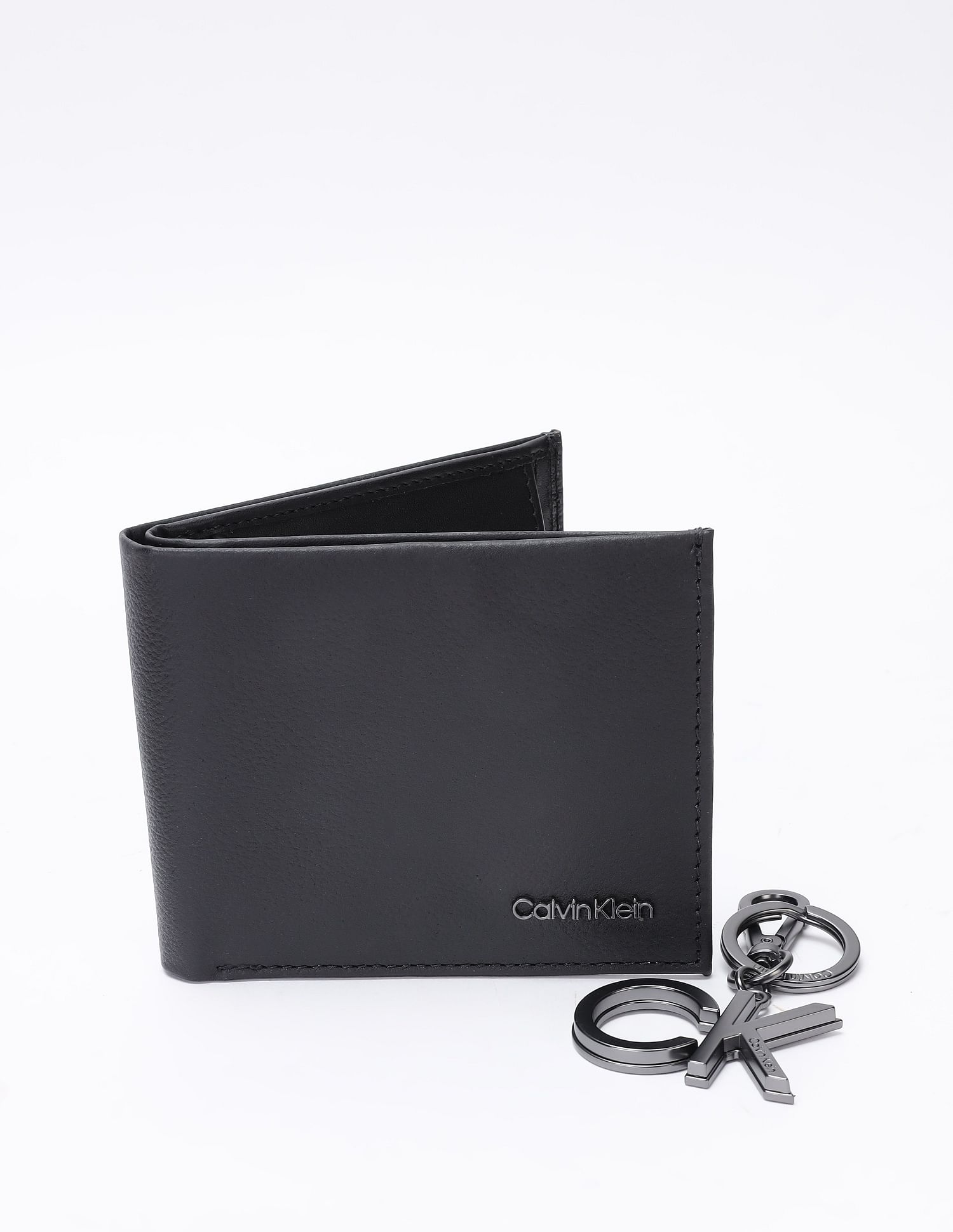Calvin Klein Solid Black Leather Bi-Fold Wallet