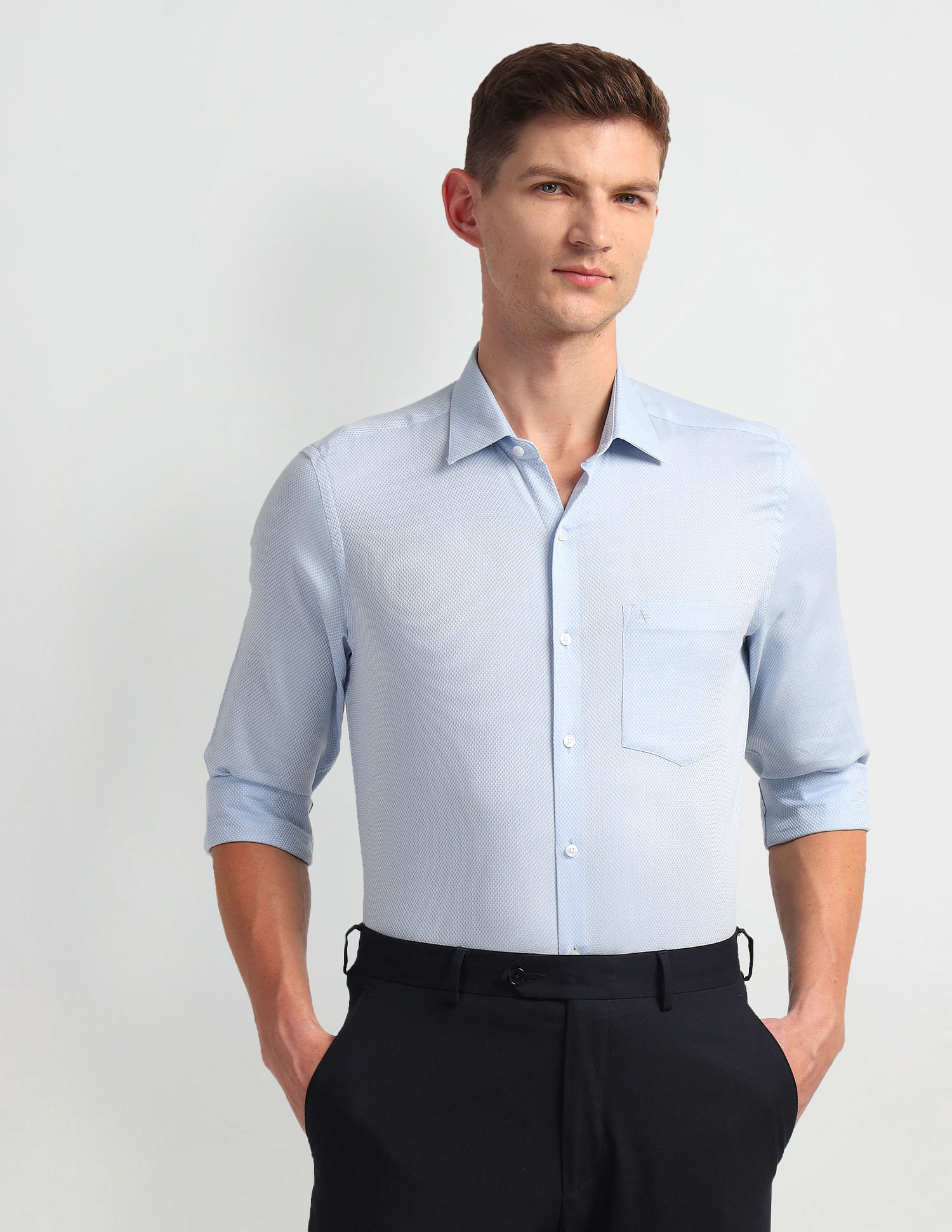 Arrow Patterned Dobby Cotton Shirt