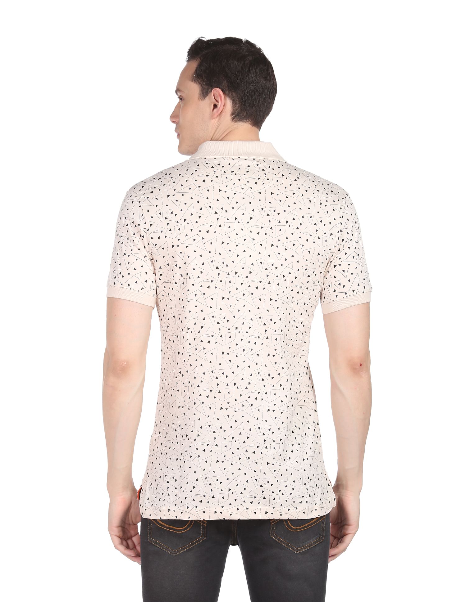 AD by Arvind Cotton Geometrical Print Polo Shirt