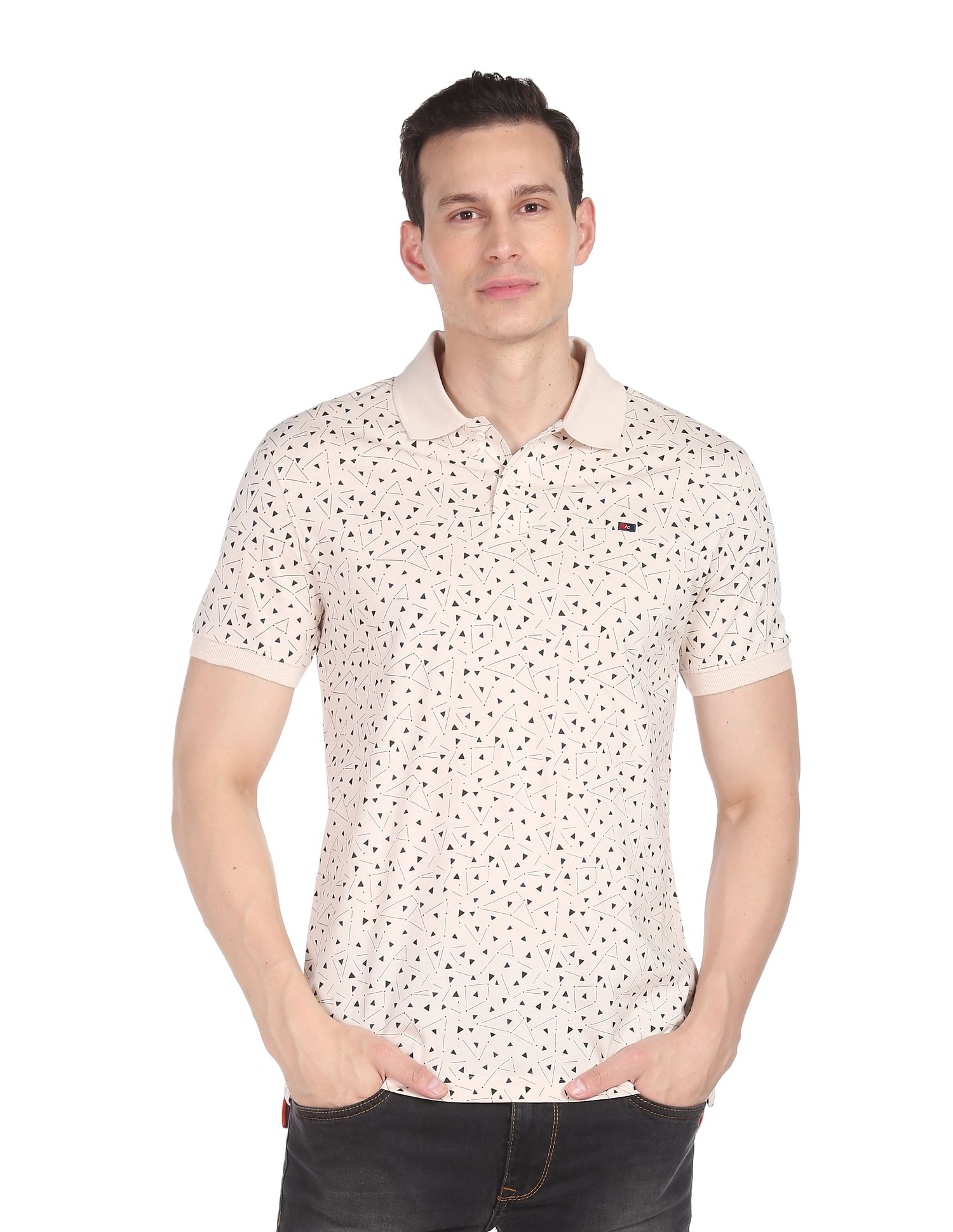 AD by Arvind Cotton Geometrical Print Polo Shirt