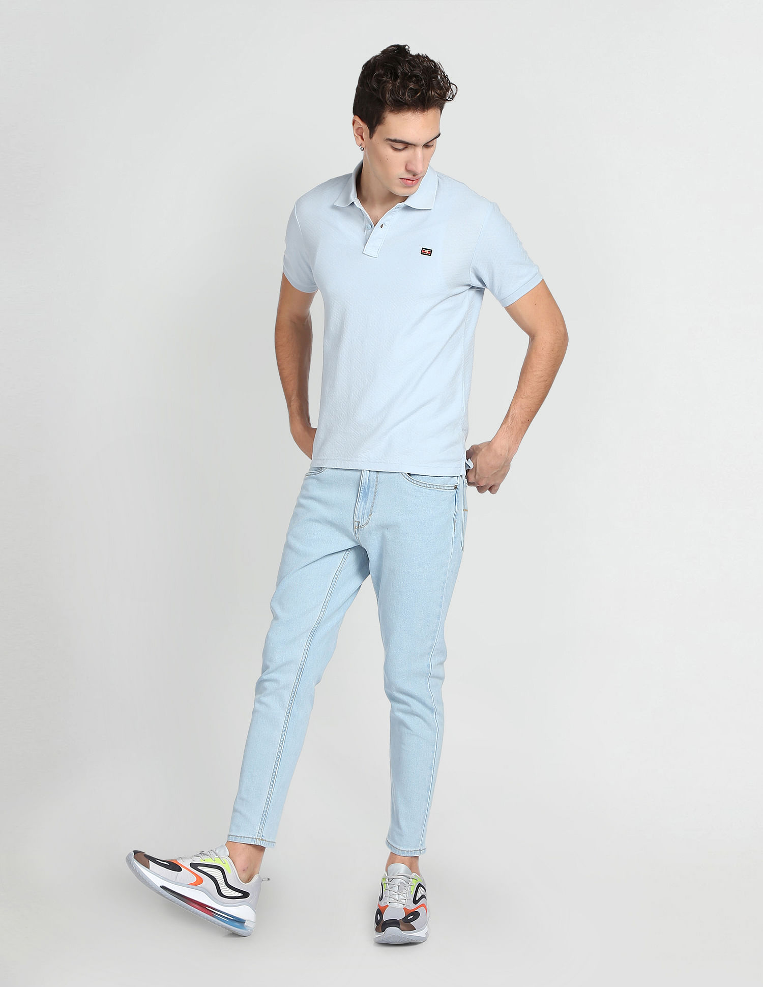 Flying Machine Pattern Knit Cotton Polo Shirt