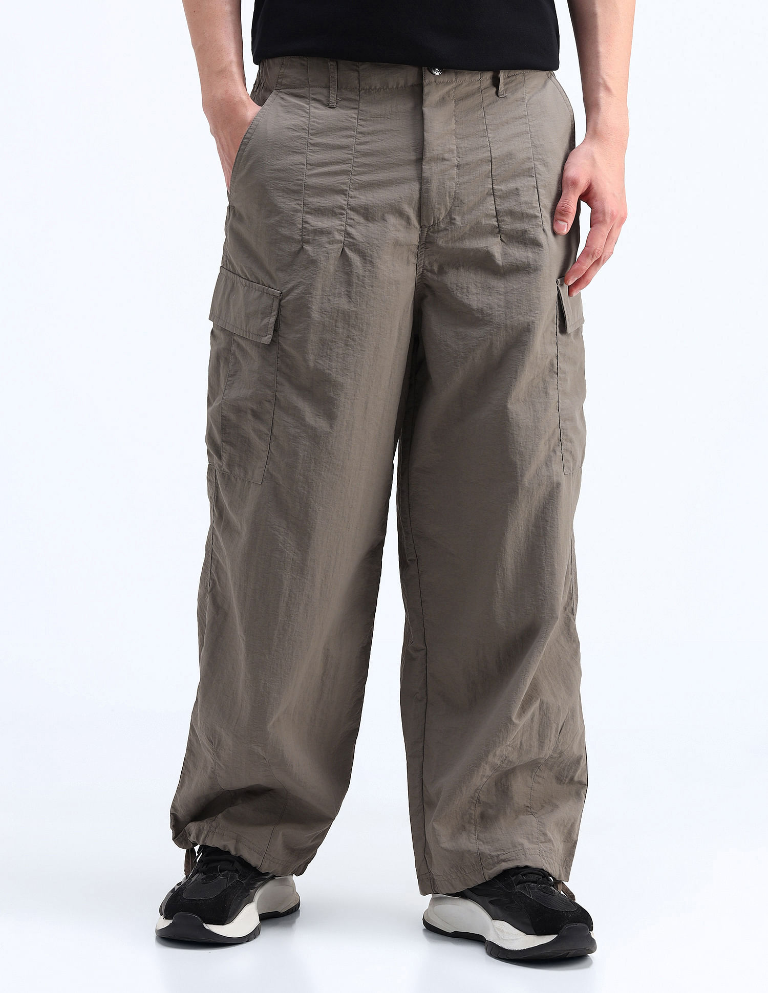 Flying Machine Mid Rise Solid Loose Fit Cargos