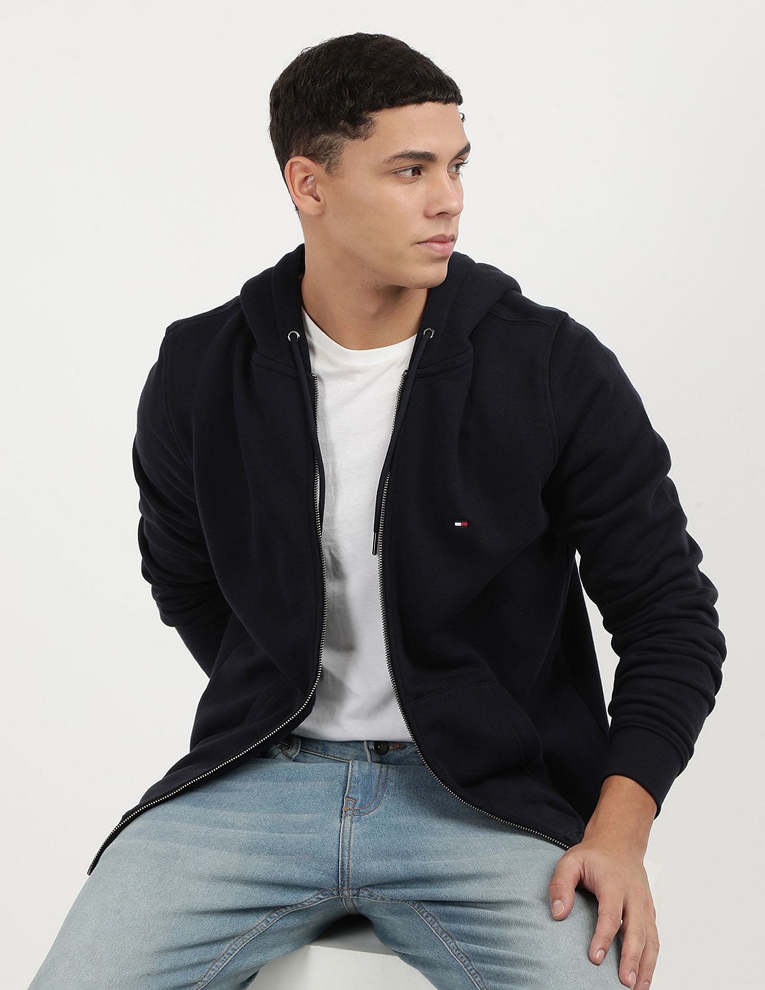 Tommy Hilfiger Flag Logo Zip Through Hooded Sweatshirt