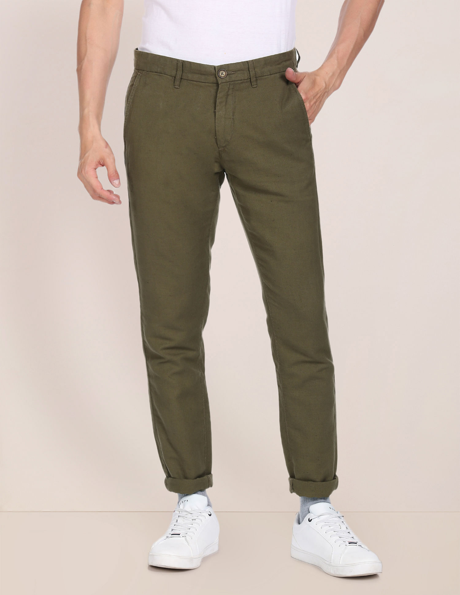 U.S. Polo Assn. Austin Trim Fit Solid Casual Trousers
