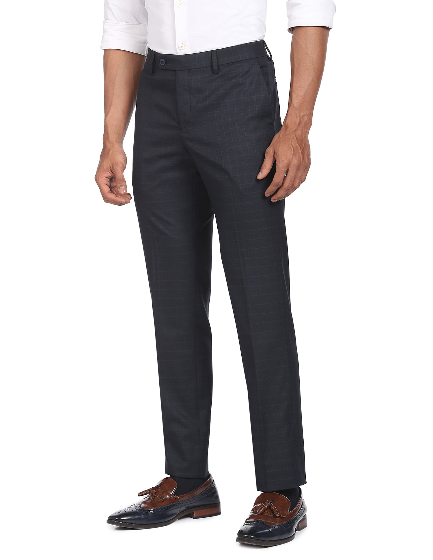Arrow Mid Rise Grid Tattersall Check Trousers