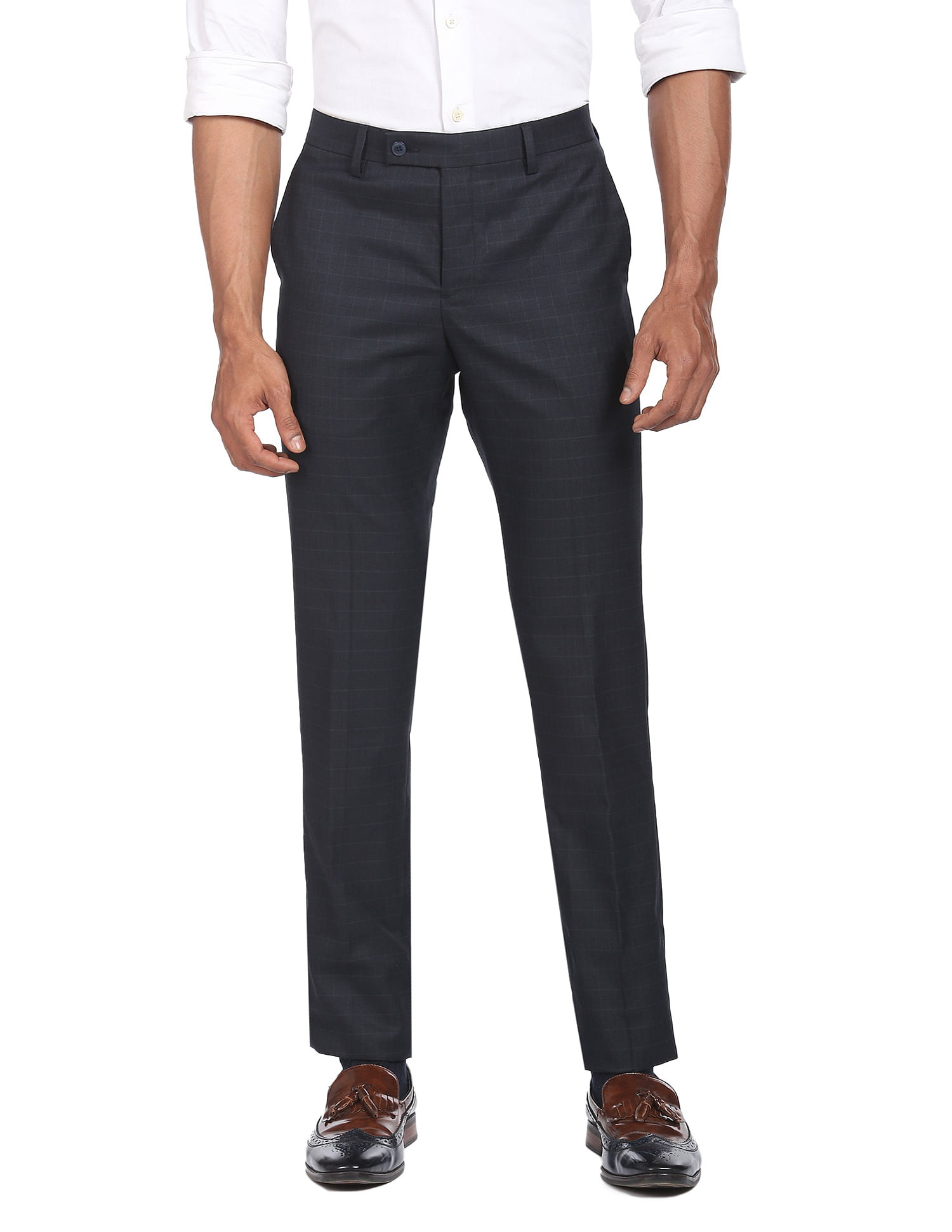 Arrow Mid Rise Grid Tattersall Check Trousers