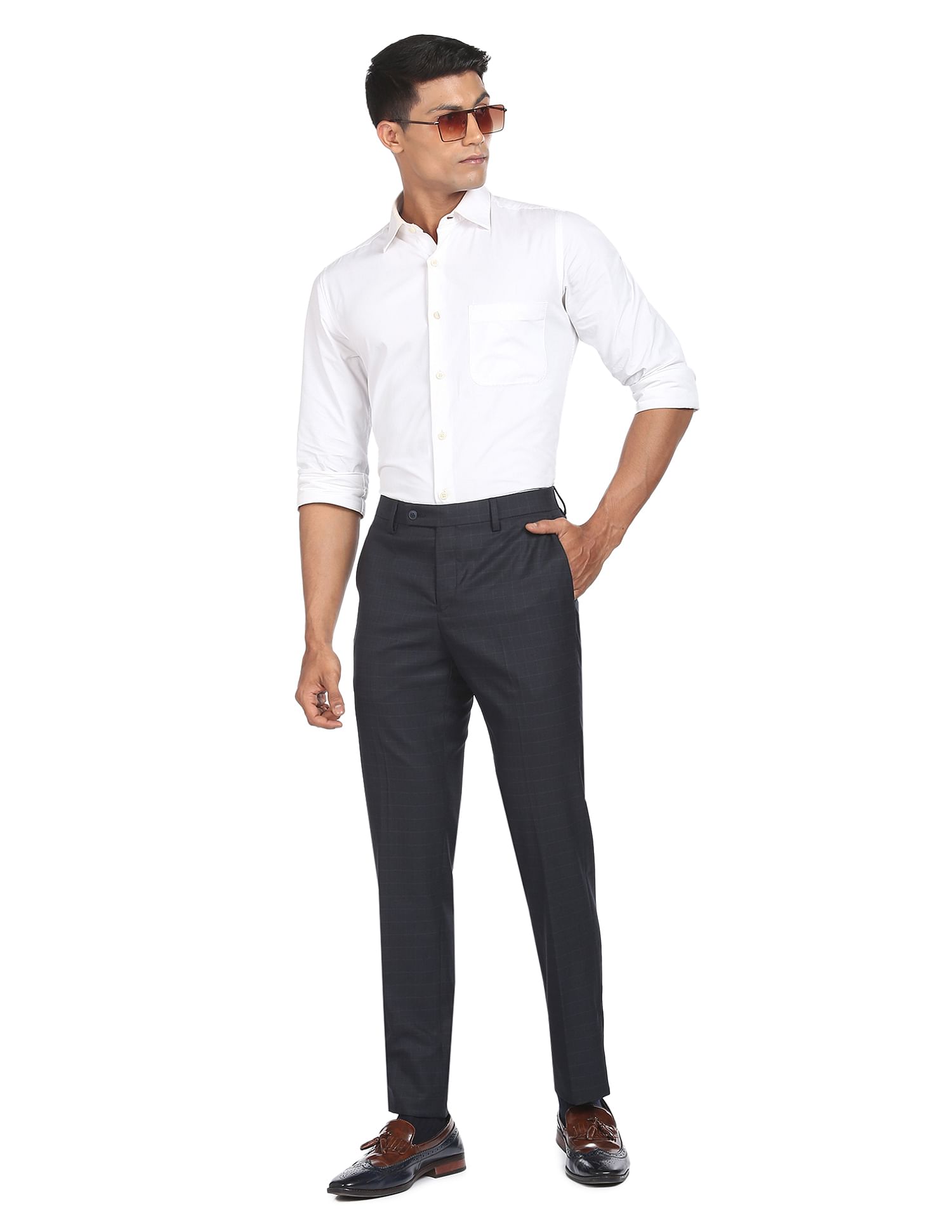 Arrow Mid Rise Grid Tattersall Check Trousers