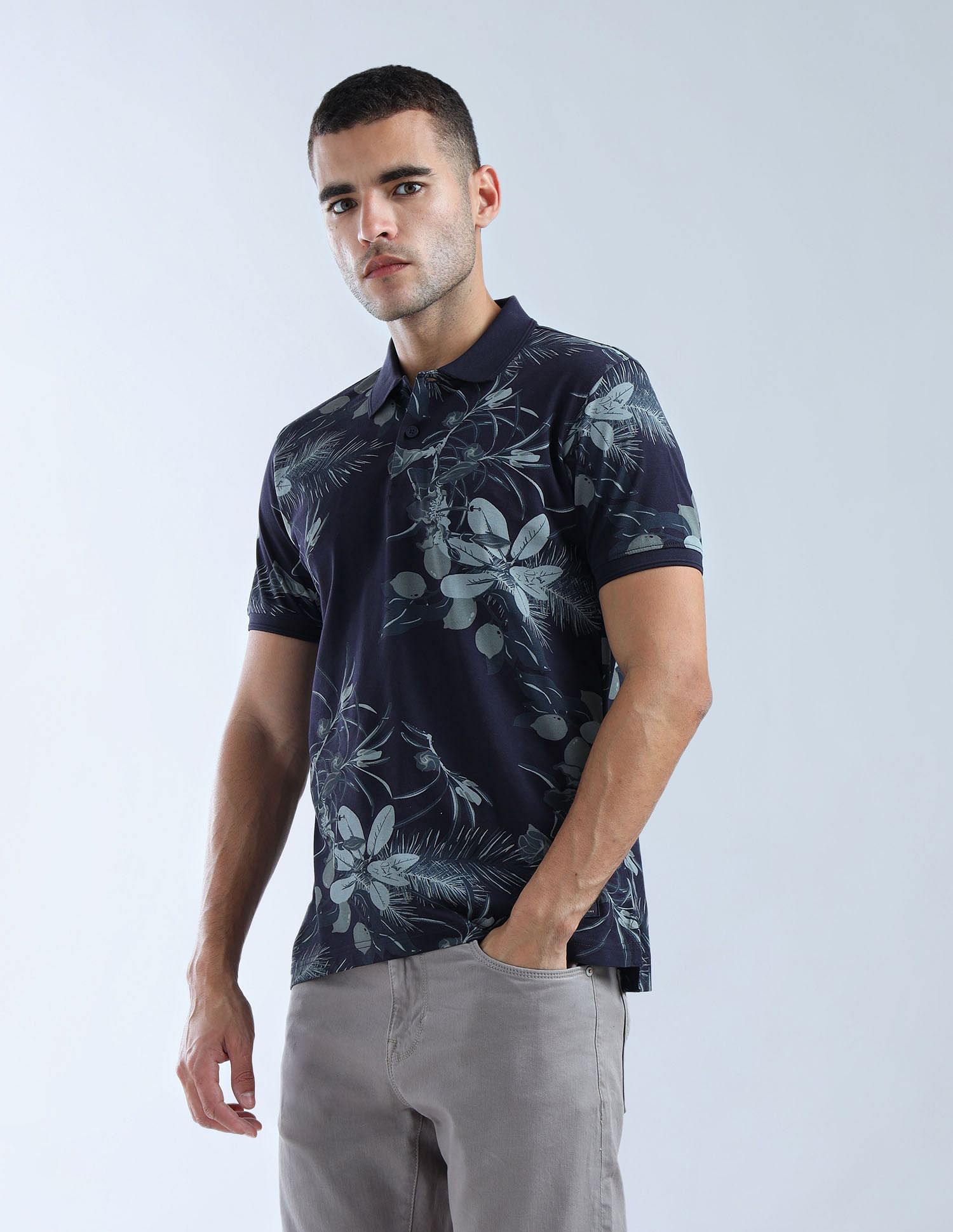 Flying Machine Floral Printed Color Of Home Polo Shirt
