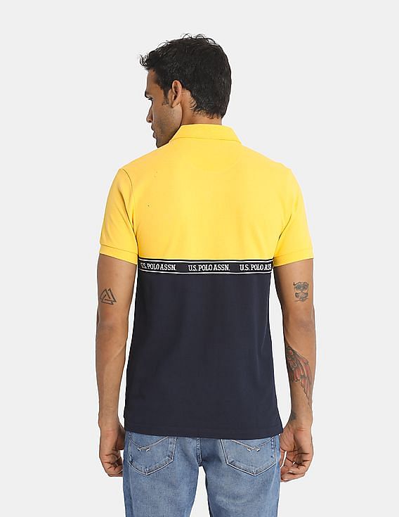 U.S. Polo Assn. Men Yellow And Navy Colour Block Pique Polo Shirt