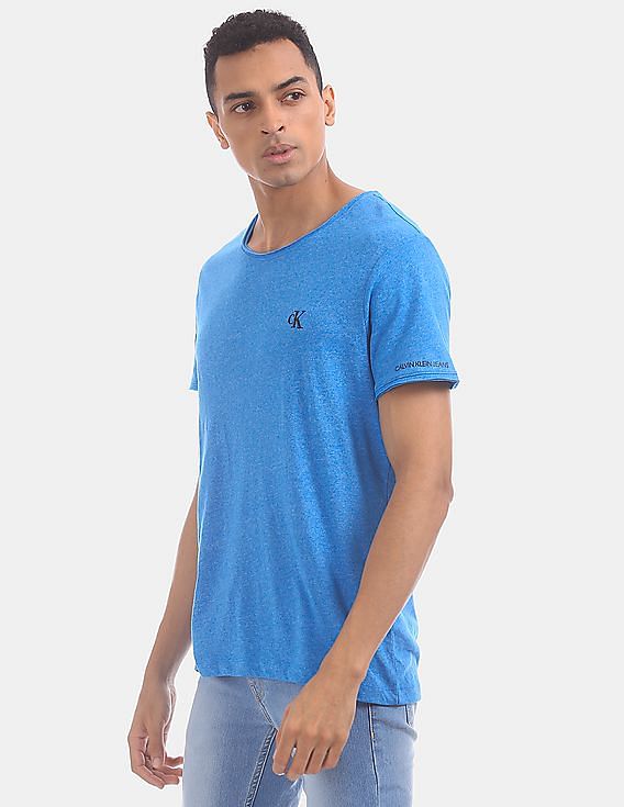 Calvin Klein Men Blue Round Neck Grindle Raw Edge T-Shirt