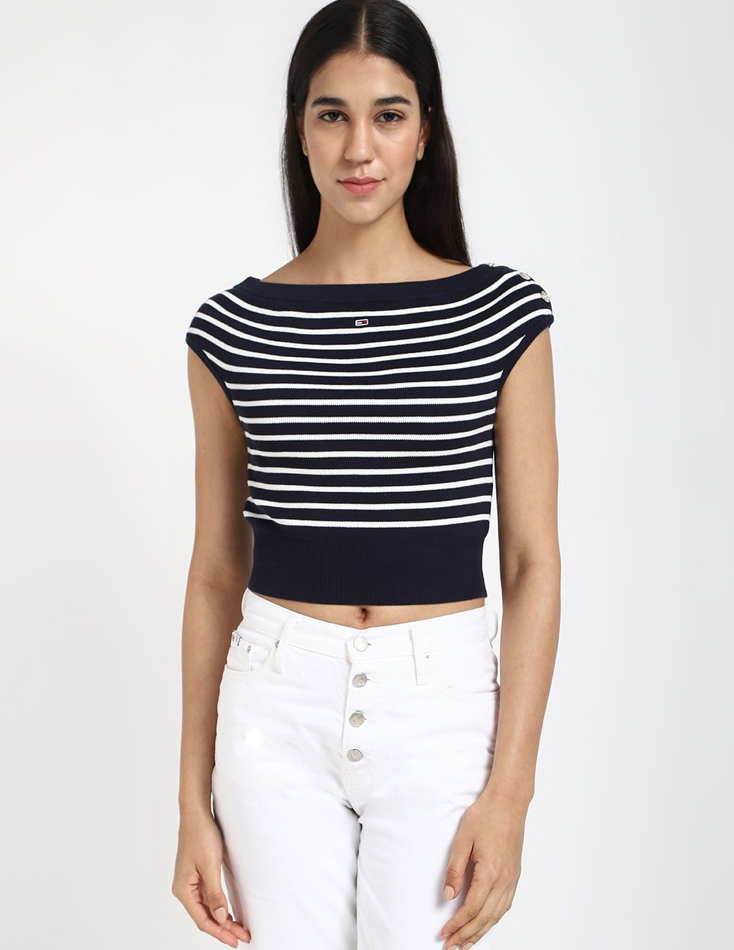 Tommy Hilfiger Slim-Fit Cotton Boat Neck Crop Top