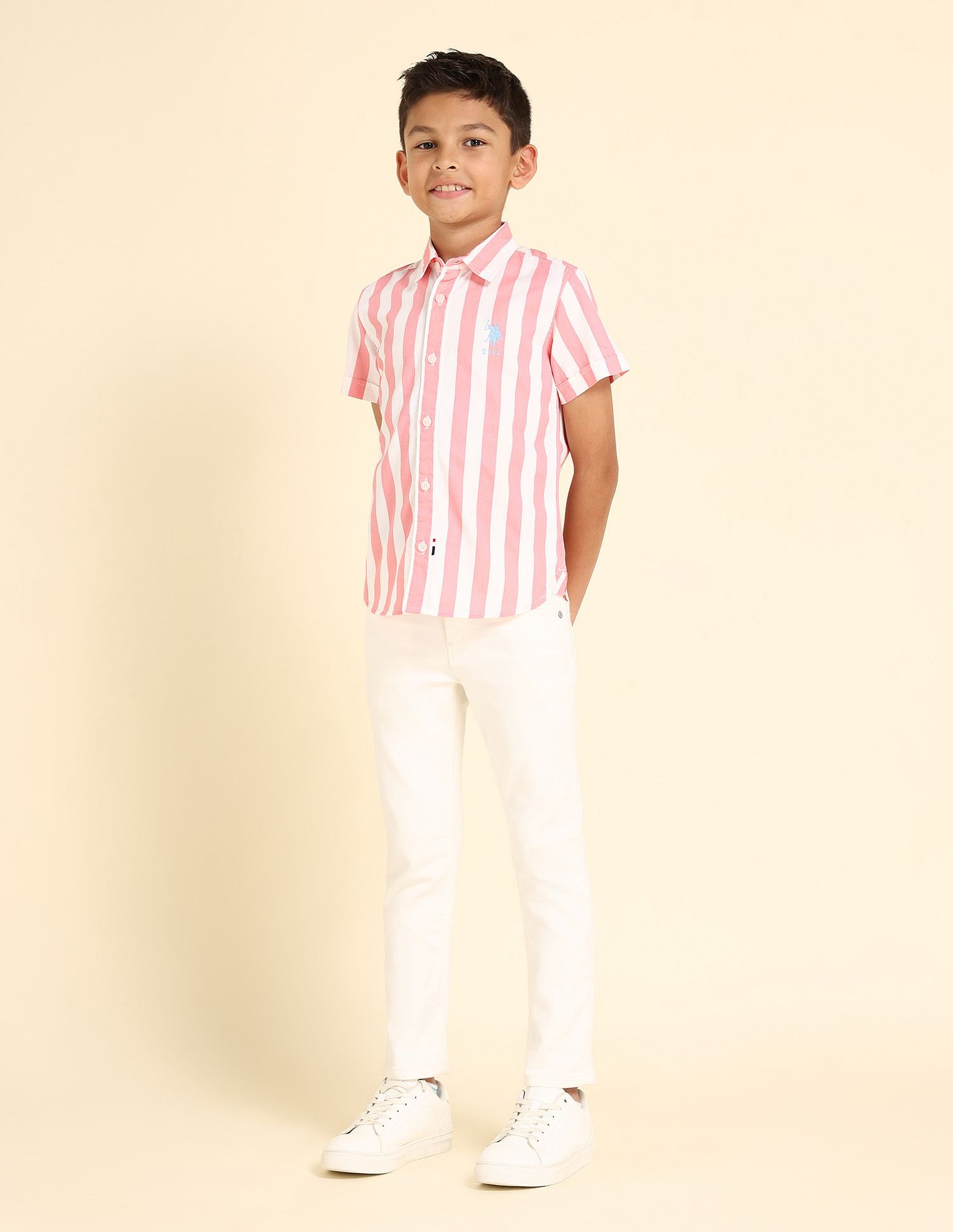 U.S. Polo Assn. Kids Boys Vertical Stripe Twill Shirt