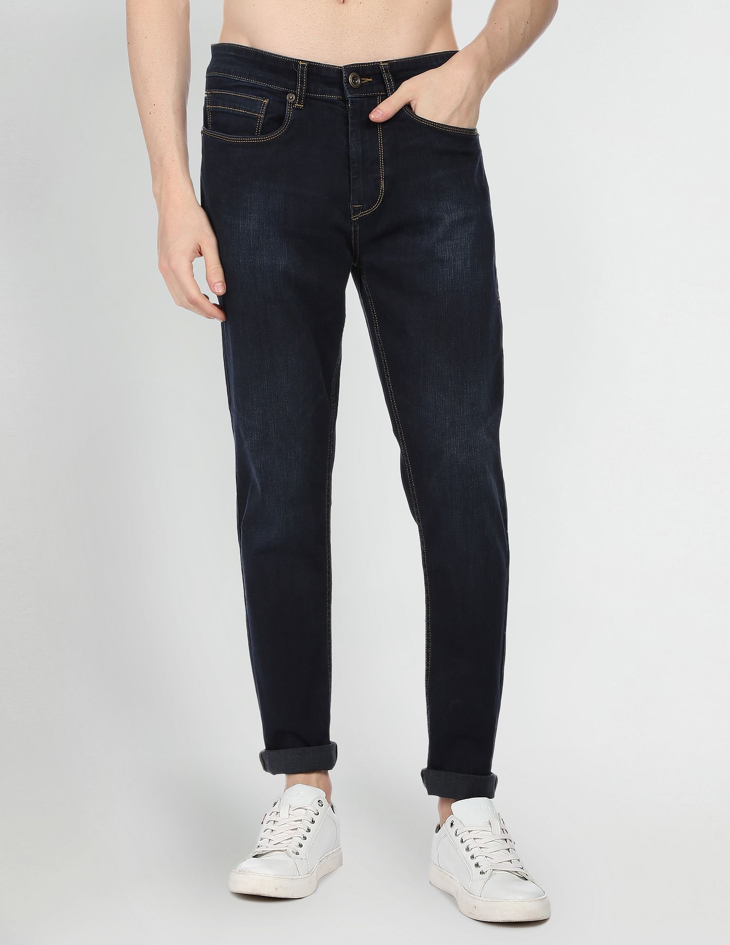 Flying Machine Stone Wash Slash Slim Tapered Fit Jeans