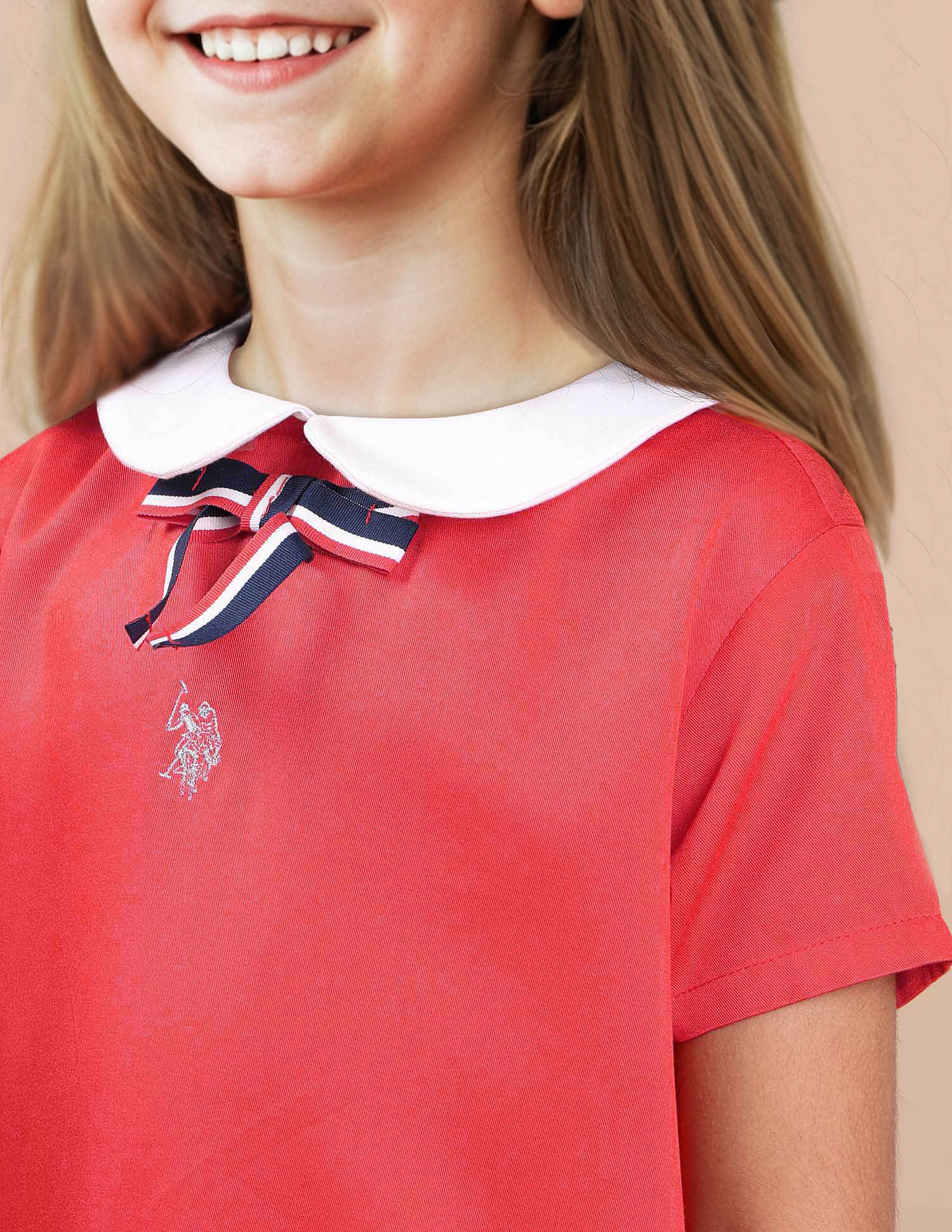 U.S. Polo Assn. Kids Girls Peter Pan Collar Pure Cotton Dress