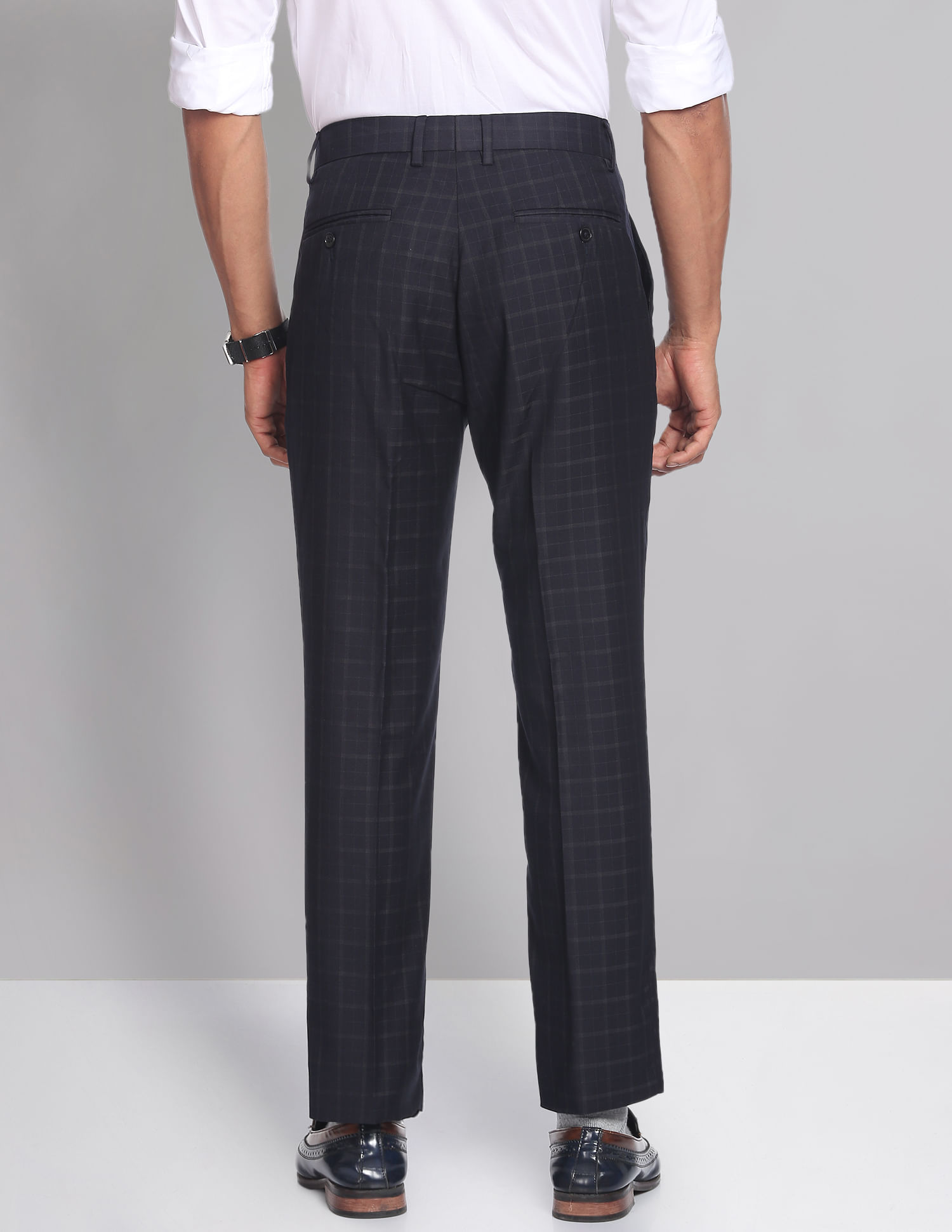 Buy AD by Arvind Grid Check Sartorial Formal Trousers