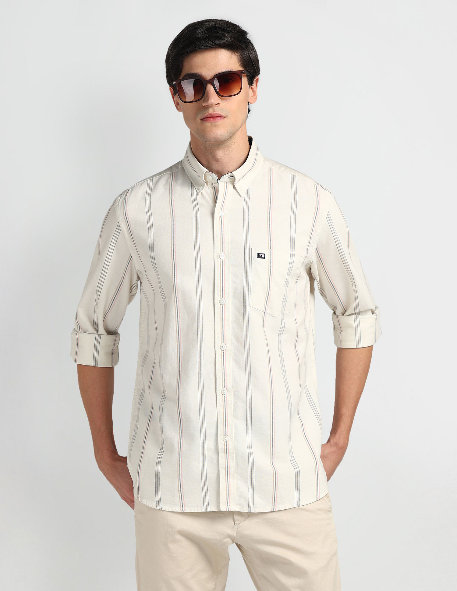 Arrow Sports Vertical Stripe Oxford Shirt