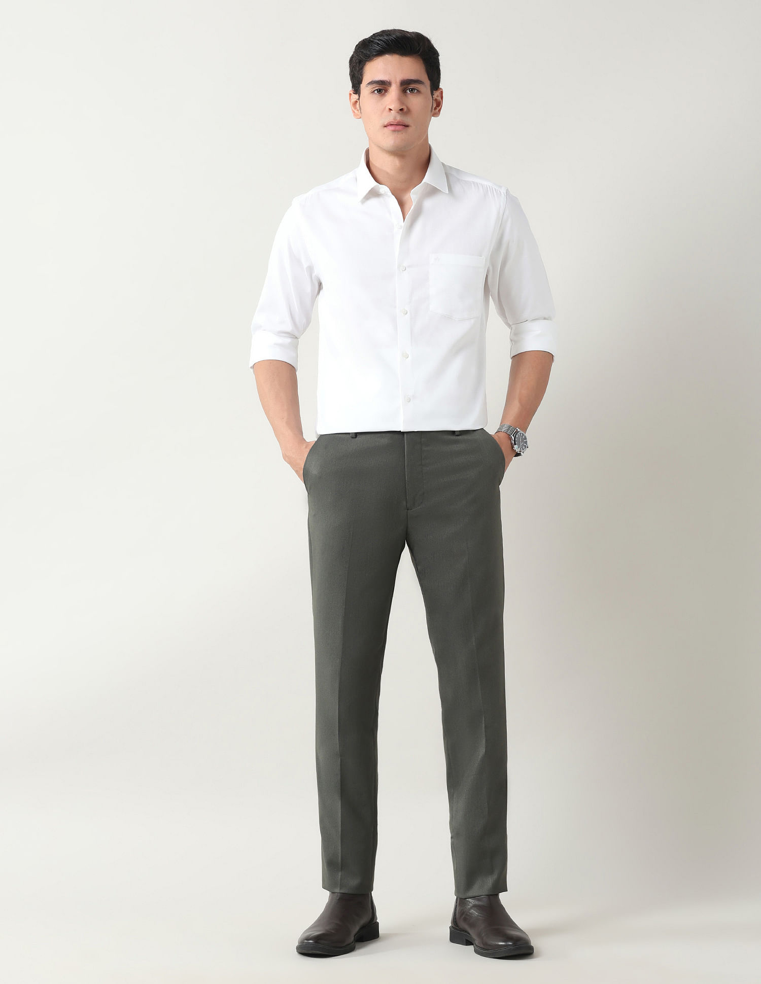 Arrow Slim Fit Solid Trousers