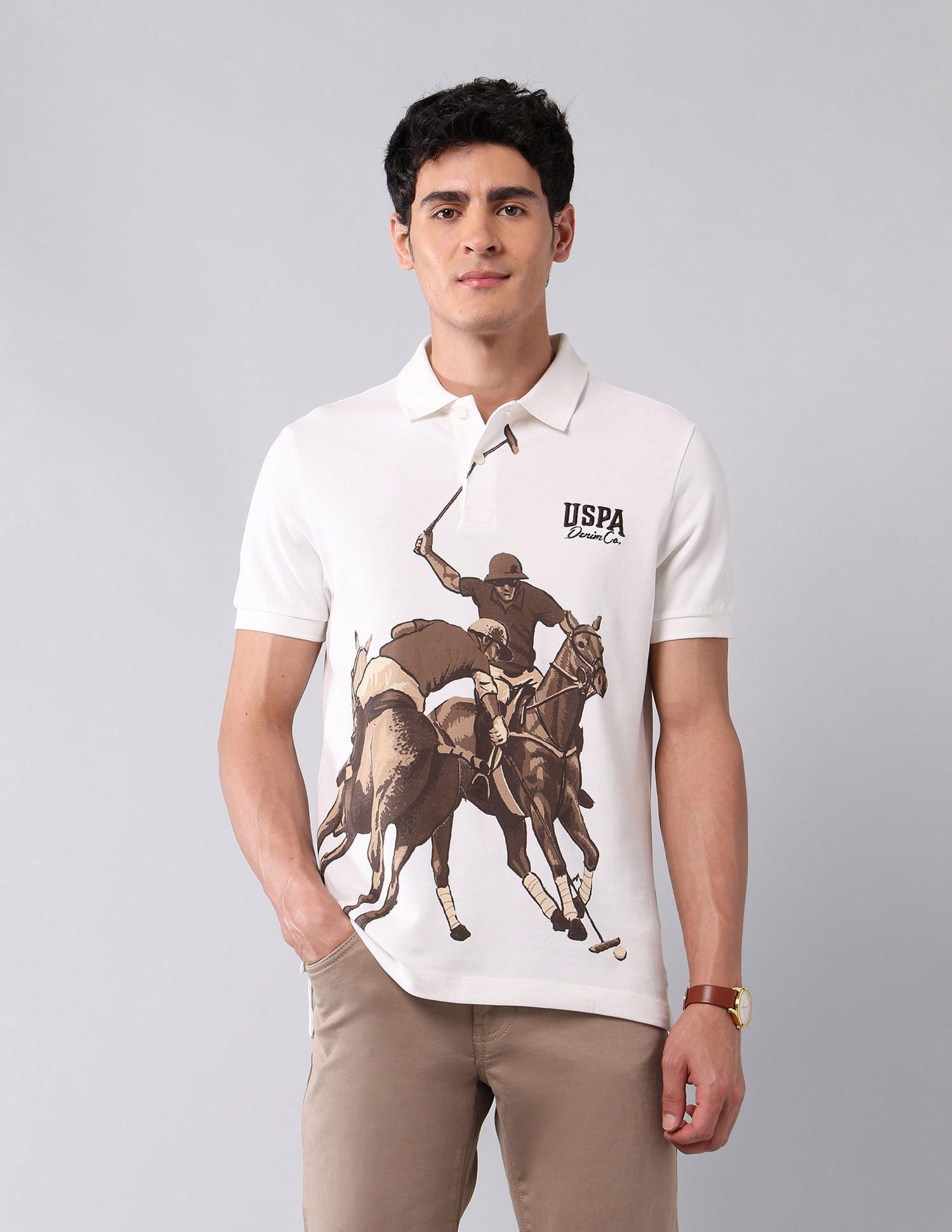 Buy Polo Denim Graphic Printed Pure Cotton Polo