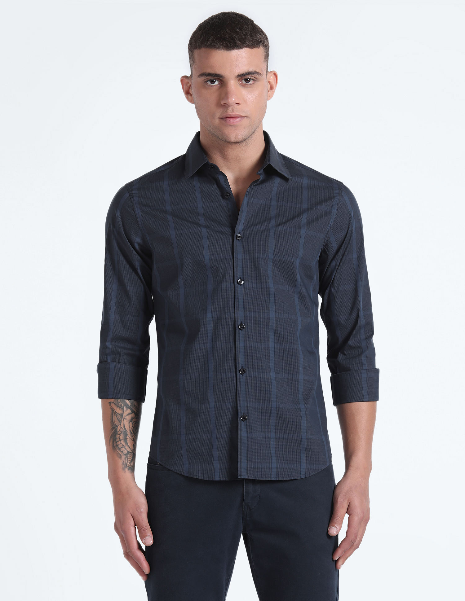 Flying Machine Windowpane Check Slim Fit Shirt