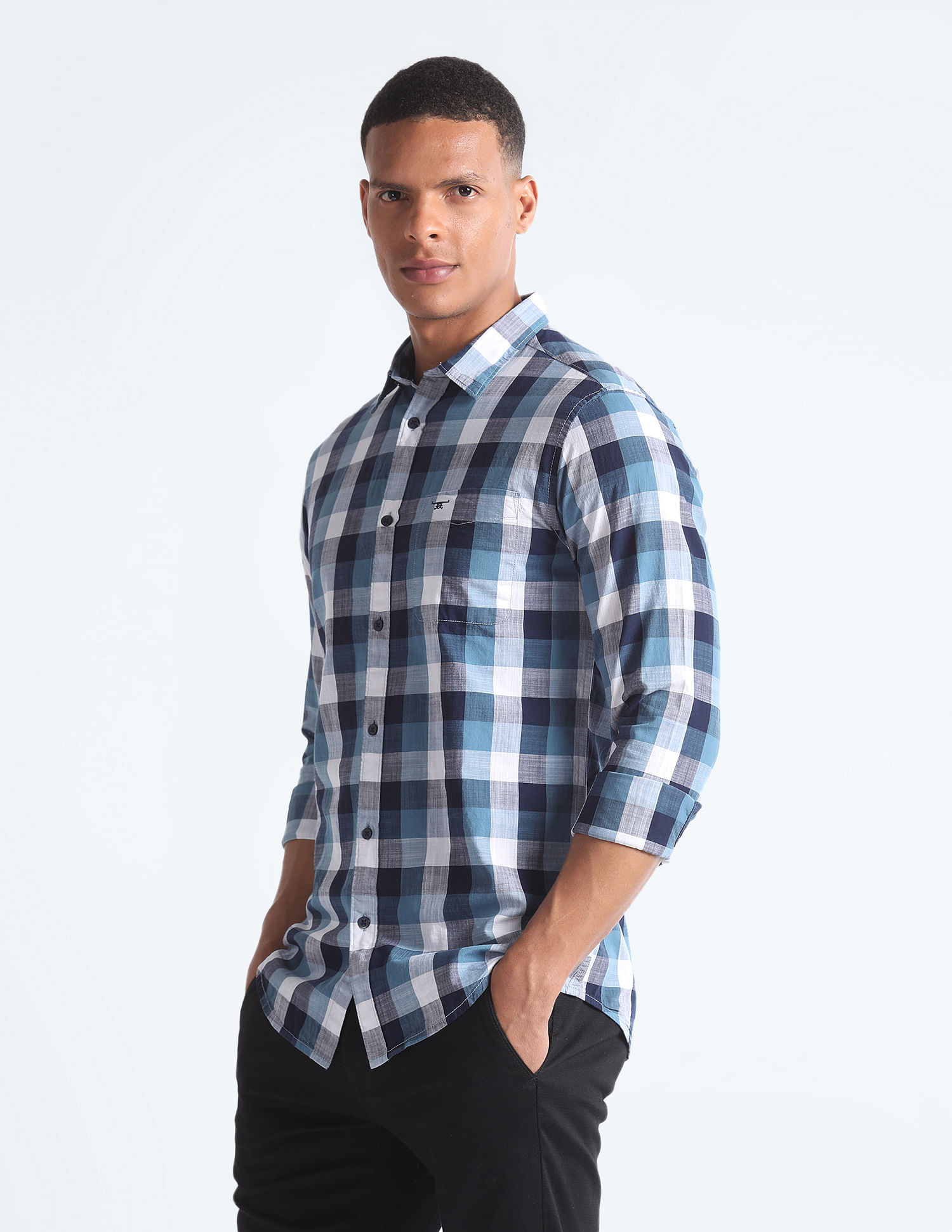 Flying Machine Plaid Check Pinpoint Oxford Shirt