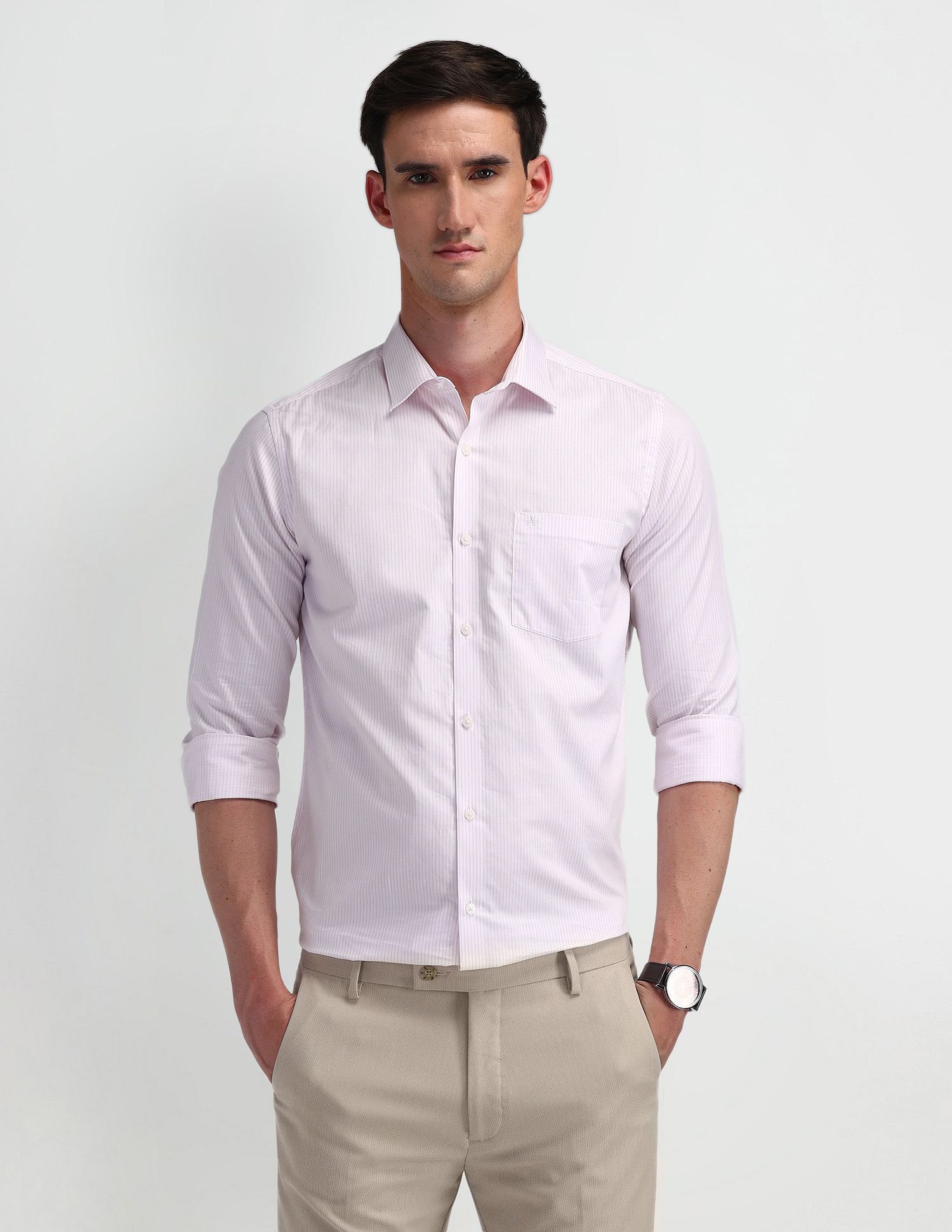 Arrow Manhattan Slim Fit Pinstriped Shirt