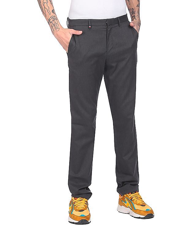Buy Tommy Men Charcoal Mercedes Benz Denton Straight Fit Stretch Chinos - NNNOW.com