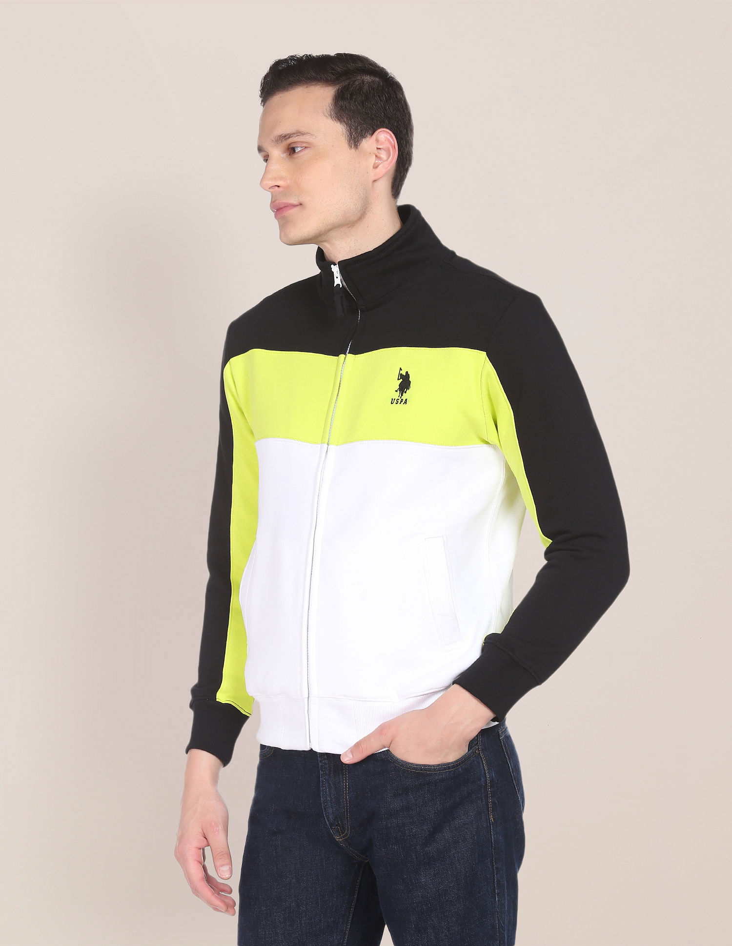 U.S. Polo Assn. High Neck Colour Block Panelled Sweatshirt