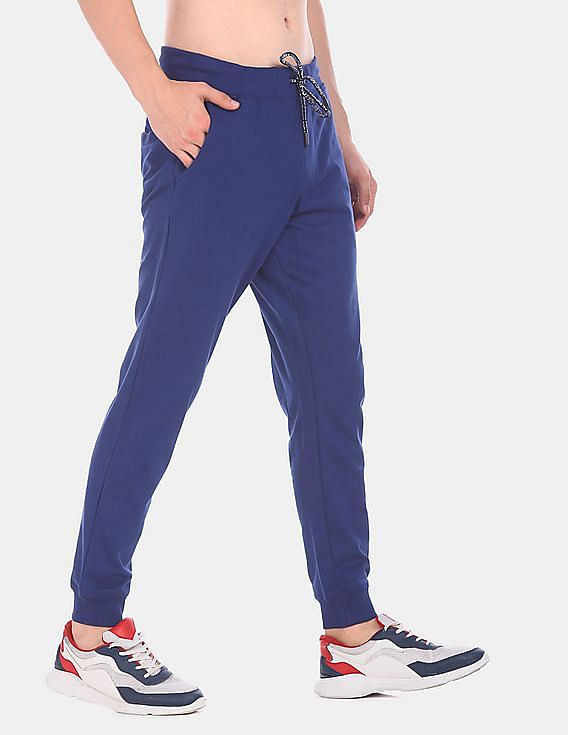 Flying Machine Men Blue Elasticized Drawstring Waist Printed Joggers