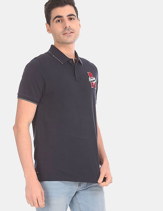 Aeropostale Men White Cotton Numeric Appliqued Polo Shirt