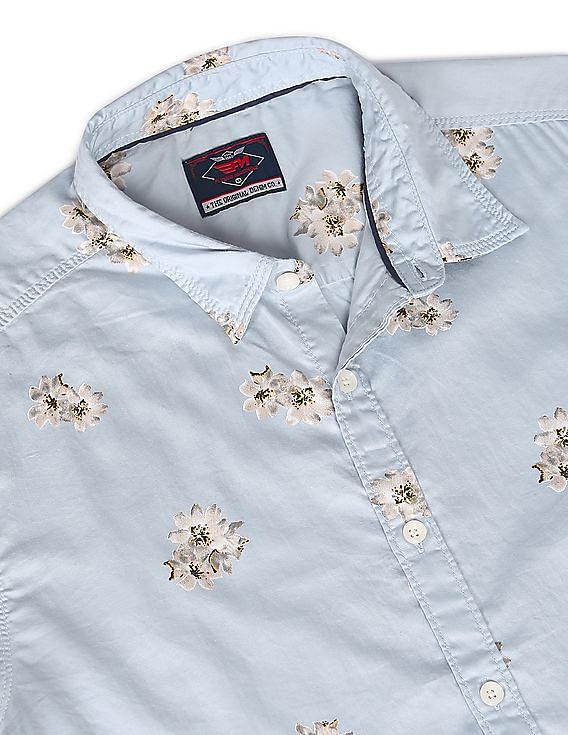 Flying Machine Spread Collar Floral Print Satin Shirt